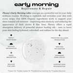 Infographic describing the Early Morning under-eye roller and its organic castor oil blend