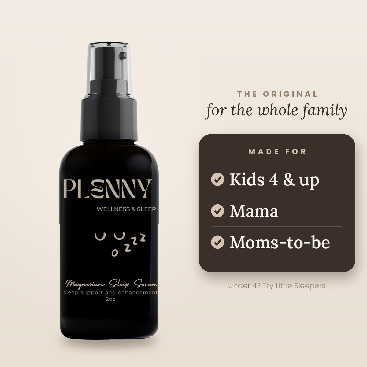 Original Magnesium Sleep Serum spray bottle, made for kids 4 and up, mamas and moms-to-be